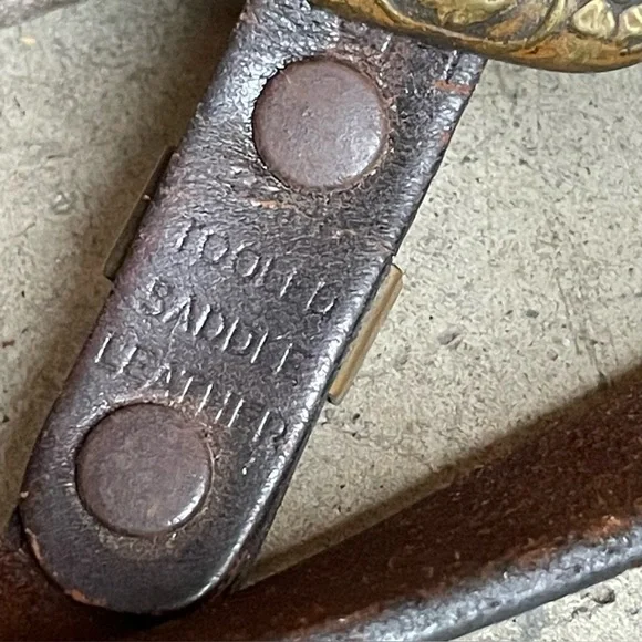 For Crafting - Hand Tooled Saddle Belt Leather Gold Tone Buckle Vintage - Picture 7 of 8